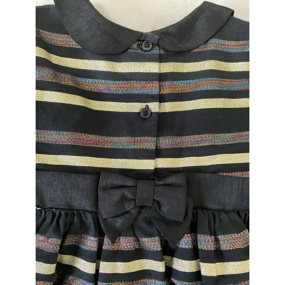 Gymboree Girls 19-24 M Black Gold Metallic Stripe Party Holiday Dress 2018